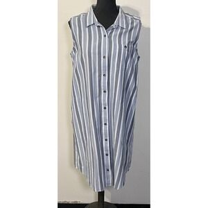 Toad&Co Shirt Dress Womens Large Blue White Striped Sleeveless Organic Cotton